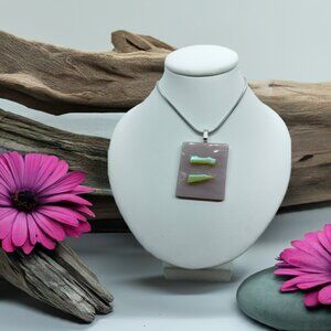 Unique textured pink & green pendant necklace, Handmade festival artisan jewelry